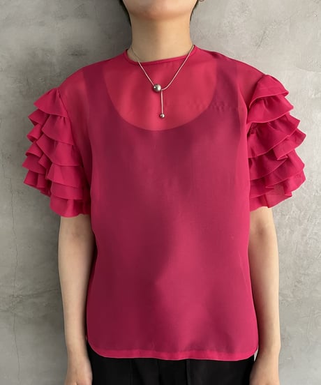 Frill Sleeve Short Sleeve Blouse PI