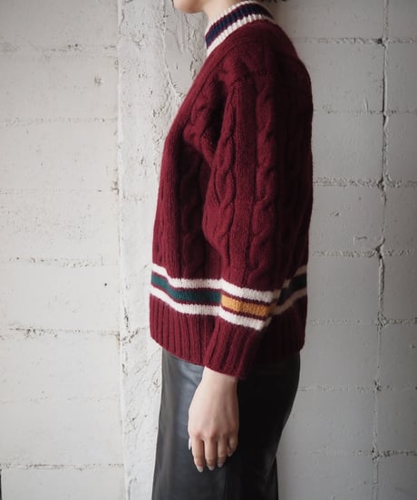 HERMES Multi Color Cable  Knit Sweater BUR