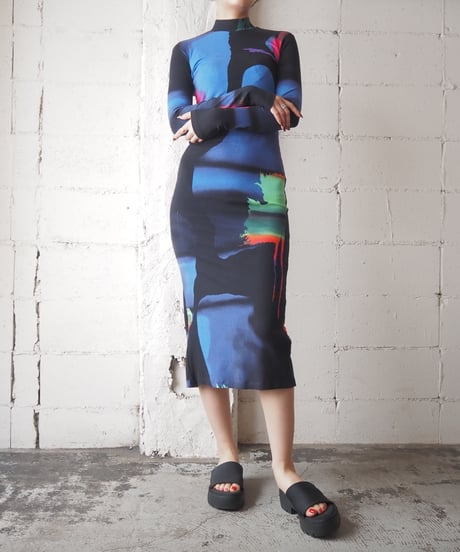 Desigual Neon Color Print Dress BK BL PI YE GN