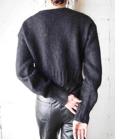 Vneck Short Mohair Knit Cardigan BK