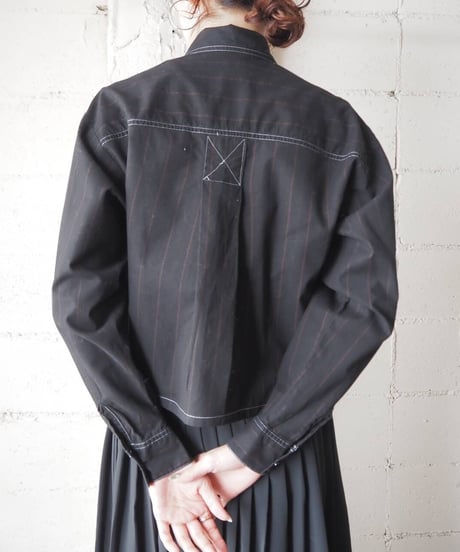 Remake White Stitch Stripe Short Shirt BK
