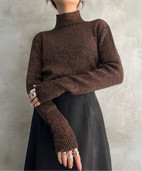 Calvin Klein Glitter Mock Neck Rib Knit BR