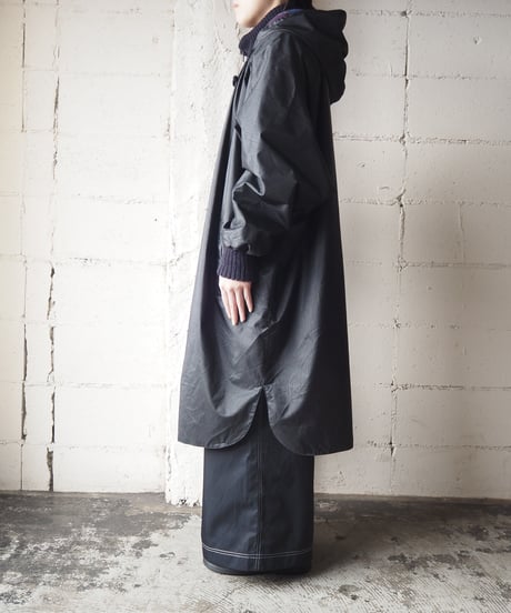 Hooded Dolman Nylon Coat BK