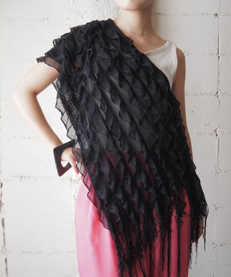 2way Frill Fringe Poncho BK
