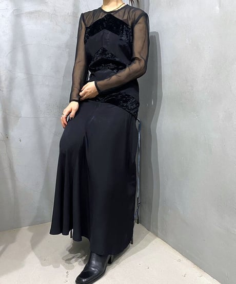 See through Velour Swiching Dress BK