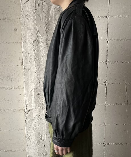 Belted Tuck Shoulder Leather Jacket BK