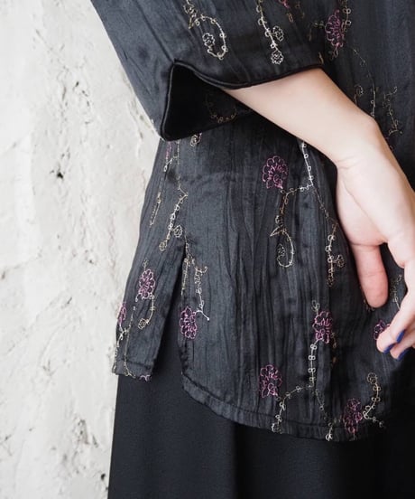 Flower Embroidery China Shirt BK