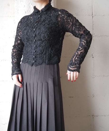 Tape Embroidery Sheer Shirt BK
