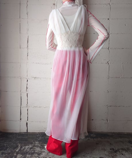 Pleated Sheer Waist Gather Dress WH
