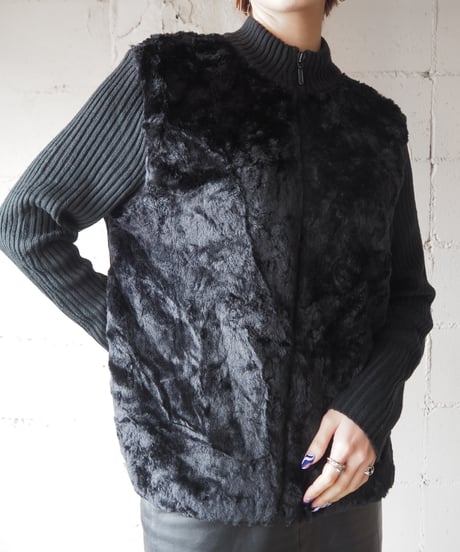 Fur × Knit Zip Up Jacket BK