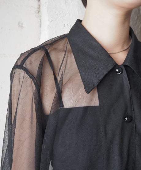 Wrinkle Processing Sheer Shirt BK