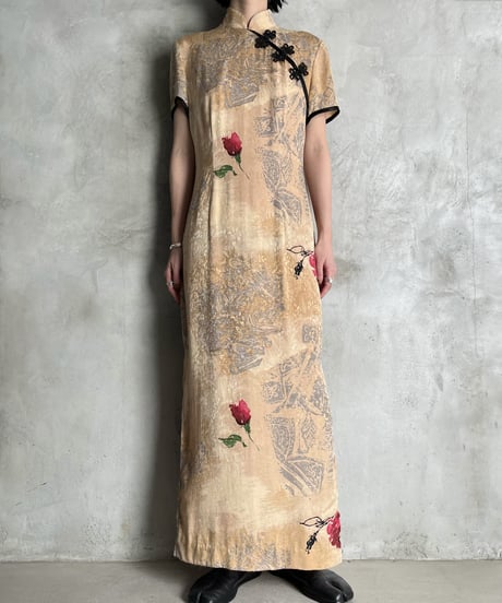 Flower Design Side Slit China Dress BERE