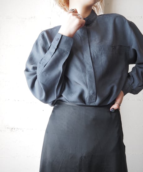 Band Collar Silk Shirt GR
