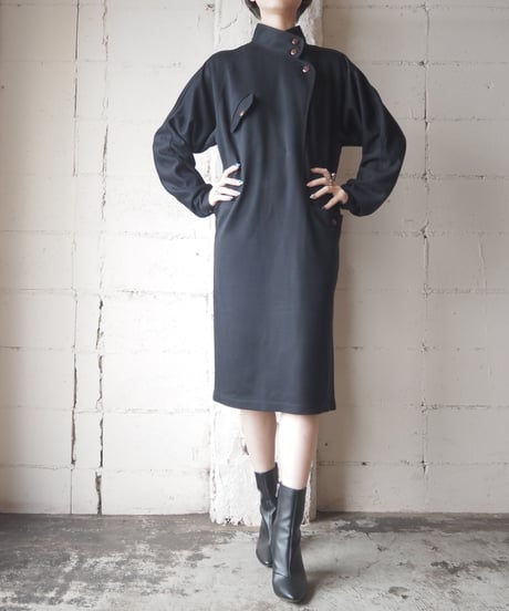 Stand Collar asymmetric Dress BK