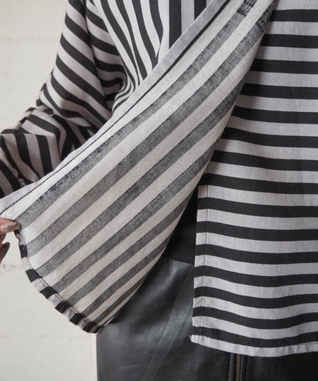 Turn Over Collar Stripe Blouse BKGR