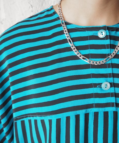 1980's Italy Collarless Stripe Dress GNBK