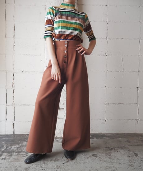 Front Button Tuck Wide Pants BR
