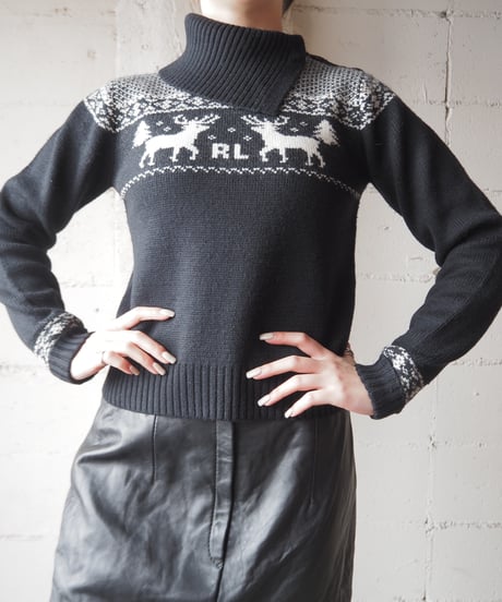 Ralph Lauren Turn Over Collar Reindeer Sweater BK