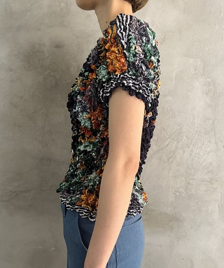 Pattern Popcorn Short Sleeve Tops NV