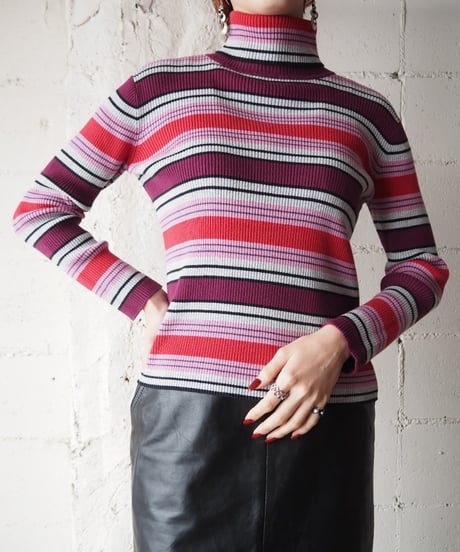 1990’sTurtle Neck Border Rib Knit PIGR