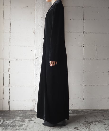 laura ashley Velvet×Satin Open Collar Dress BK