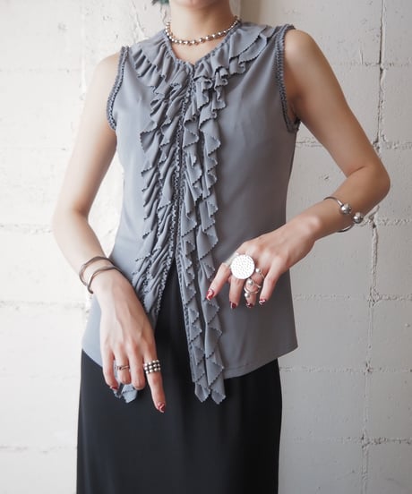 DKNY Raffled Design Sleeveless Blouse GR