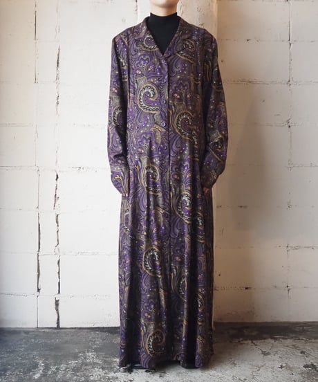 Open Collar Paisley Pattern Dress PUR
