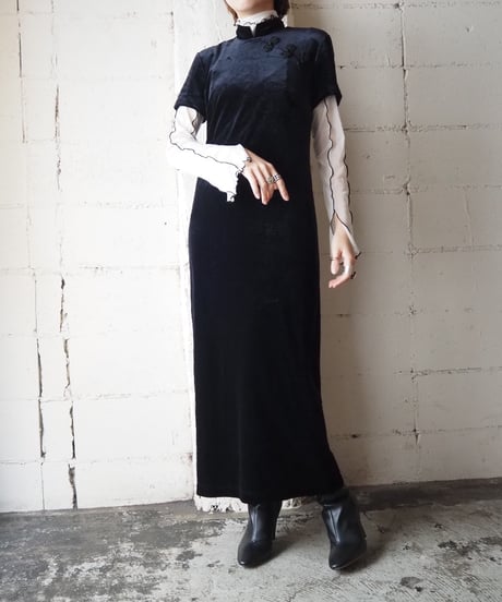 Short Sleeve Velour China Dress BK