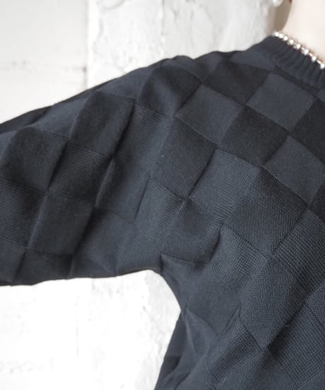 Dolman Sleeve Lattice Knit BK