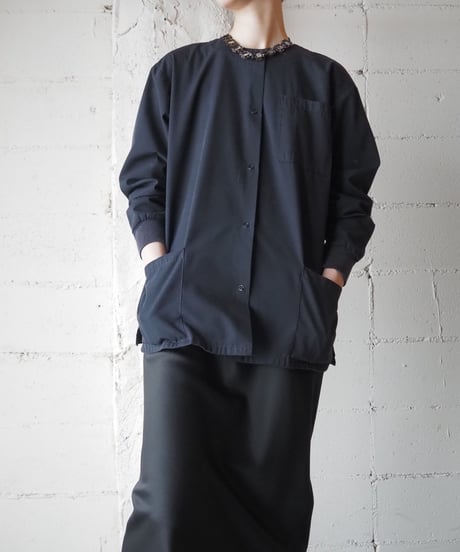 Collarless Snap Button Shirt Jacket BK