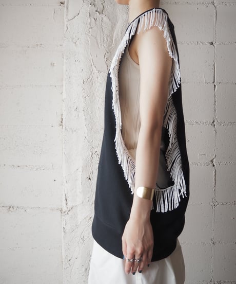 【Orfeo REMAKE】fringesweat vest BK