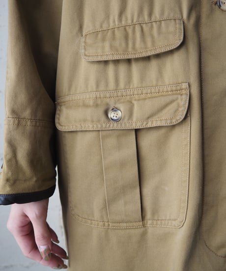 Leather Collar Cotton Long Coat CM