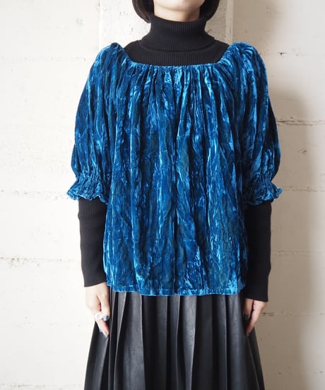 Puff Sleeve Velour Tops BL
