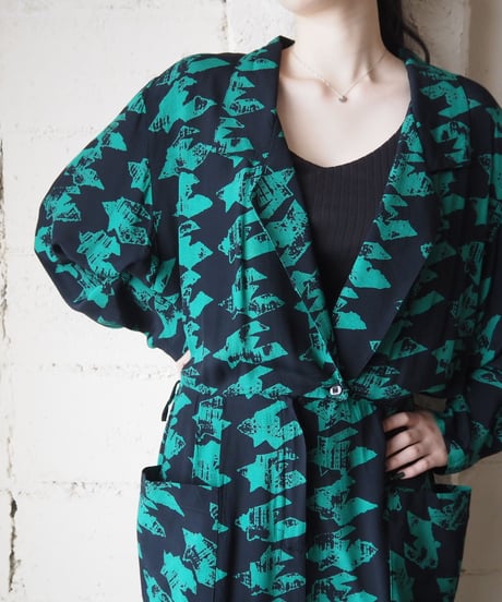 1980's Houndstooth Open Collar Dress GNBK