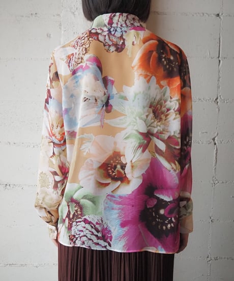 Vera Wang Flower Pattern Sheer Shirt BEPUROR