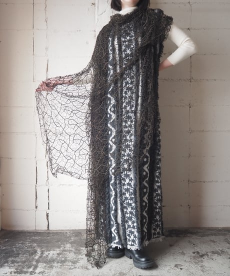 HIROKO KOSHINO Lace Layered Pattern Dress BK WH BR