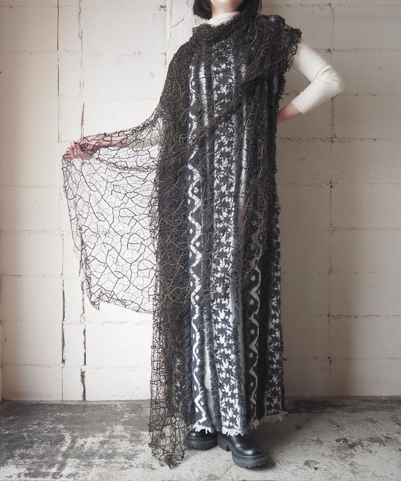 HIROKO KOSHINO Lace Layered Pattern Dress BK WH