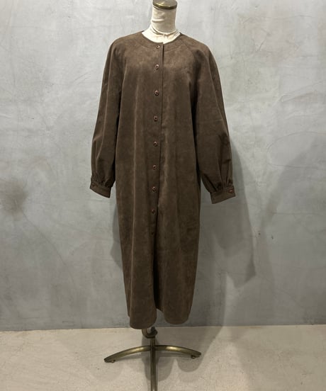 Collarless Fake Suede Coat BR