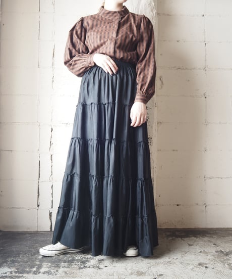 Turnover Collar Stripe Blouse BR