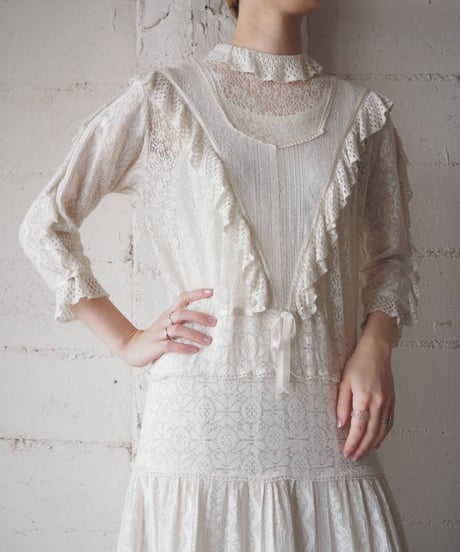 1960s Vintage Indian Cotton Lace Dress IV