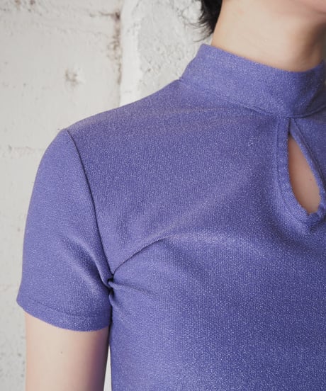 Mock Neck Peekaboo Short Sleeve Tops PUR
