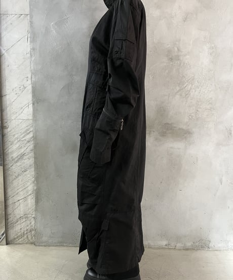 Sleeve Zip Design Nylon Long Coat BK