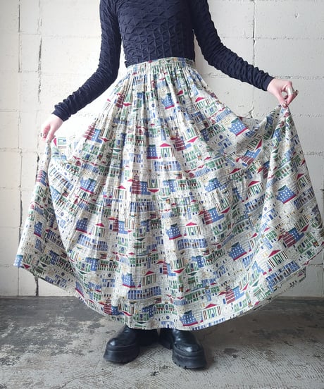 Cityscape Pattern Tiered Skirt WHBL