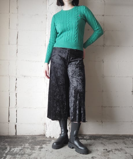 Crushed Velvet Pleated Wide Leg Pants BK