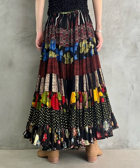 Mix Pattern Tiered Skirt BKRD