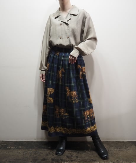Horse × Check Tuck Skirt NV