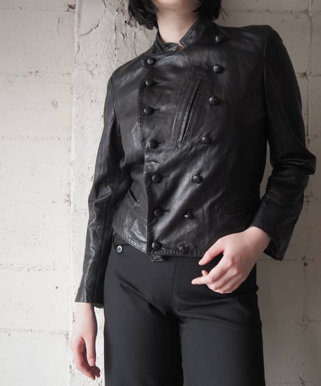 agnès b.  SPECIAL Double Breasted Leather Jacket BK