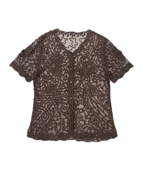 Flower Tape Embroidery Sheer Blouse BR