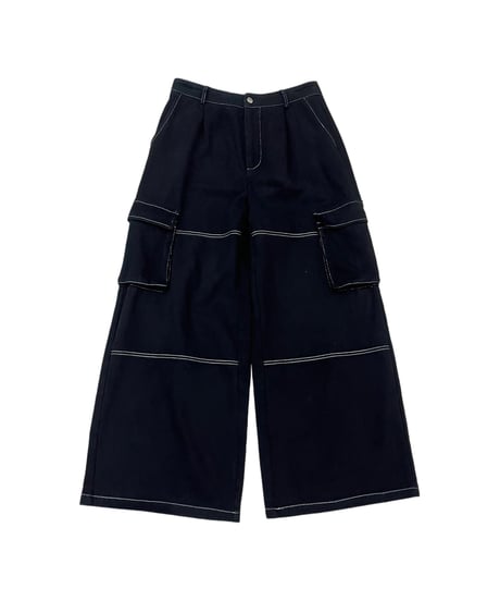White Stitch Wide Denim Cargopants BKWH