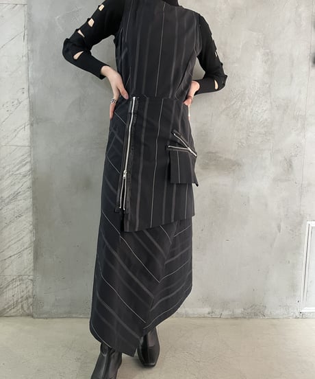 Zipper Design Stripe Pattern No Sleeve Dress BKWH